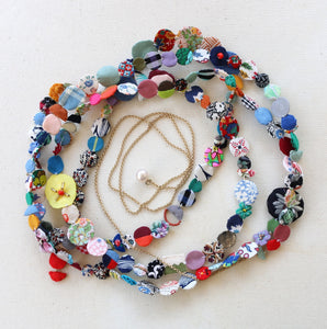 Fabric Yo-Yo Garland Wrap Necklace