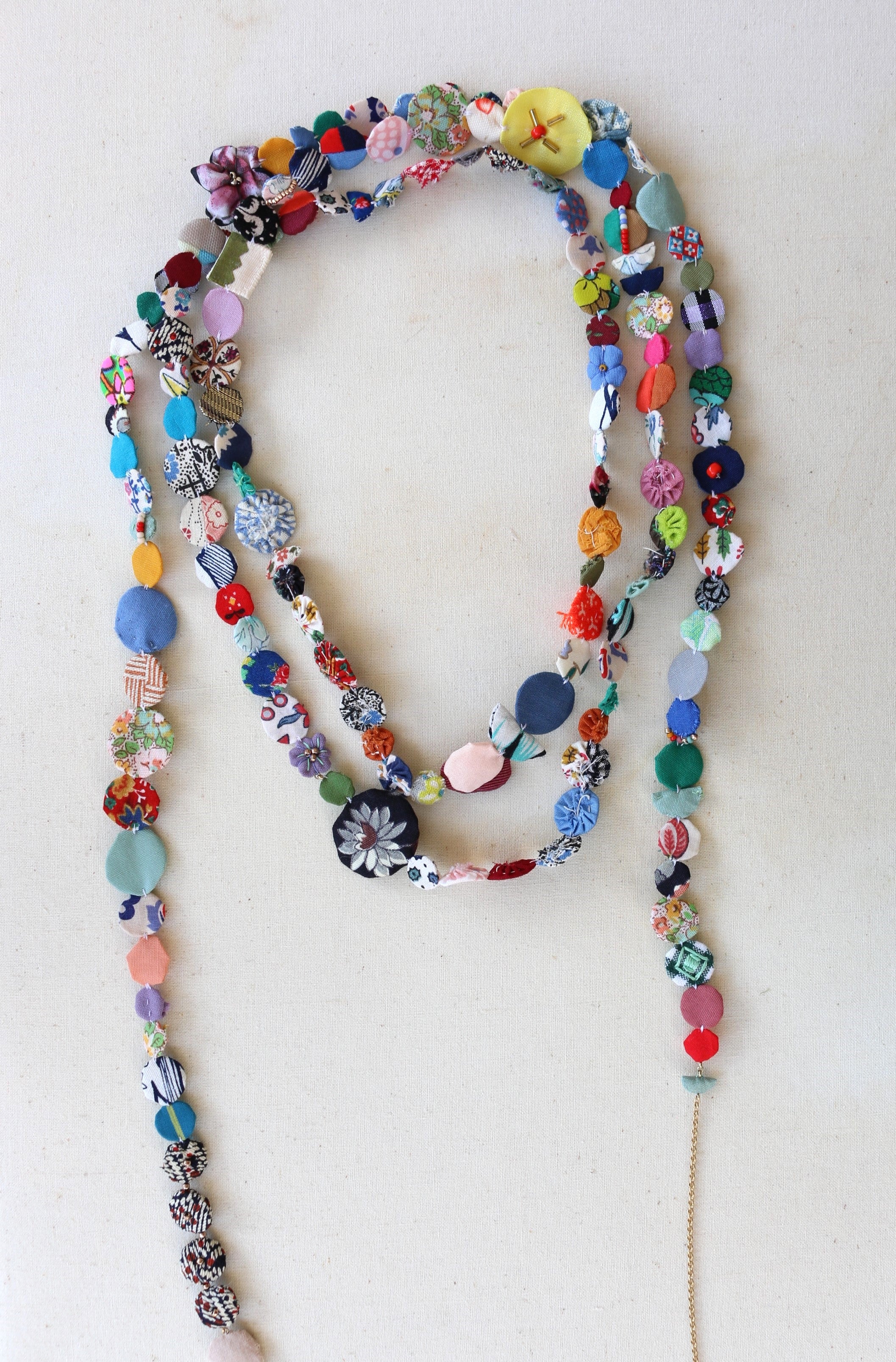 Fabric Yo-Yo Garland Wrap Necklace